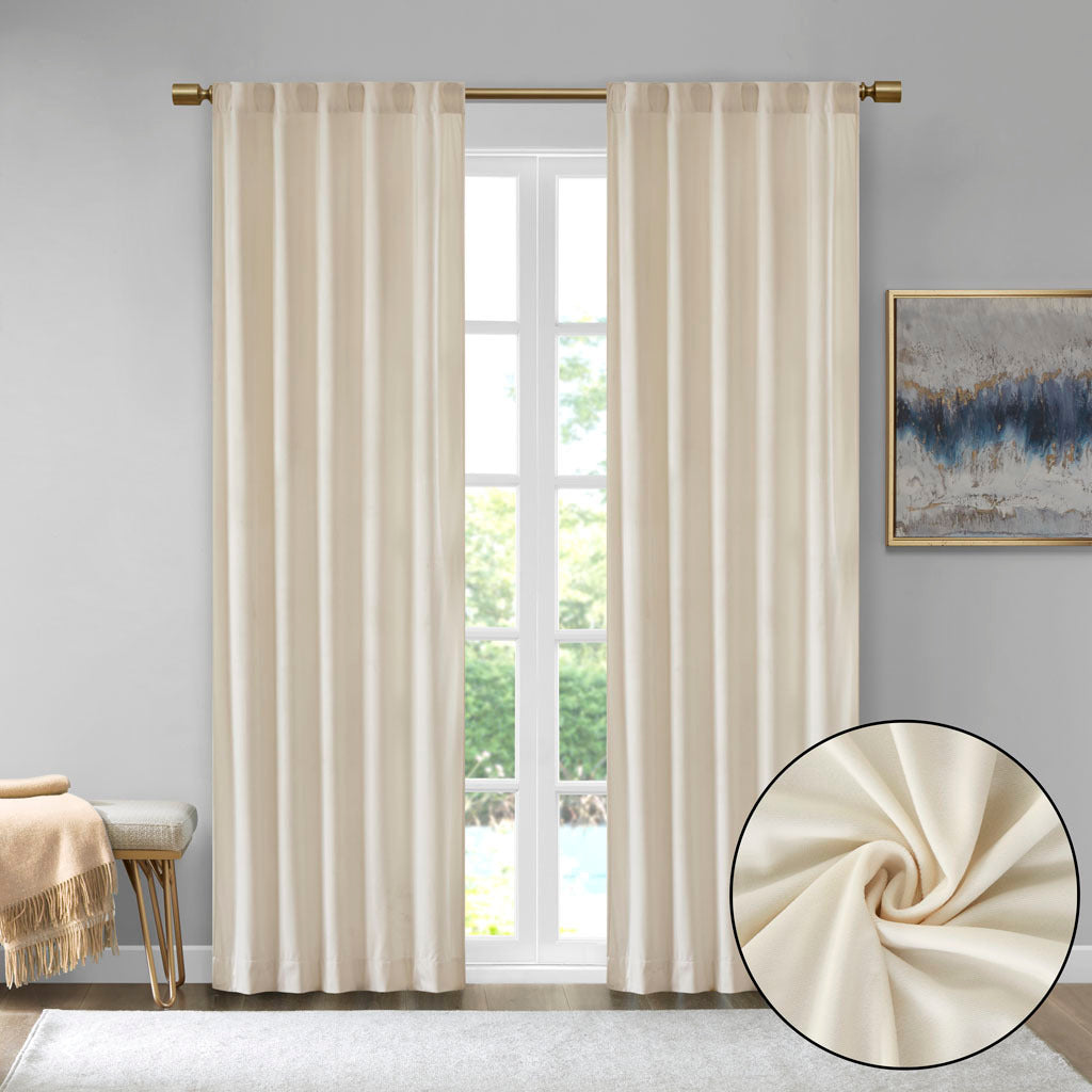 Room Darkening Poly Velvet Rod Pocket Back Tab Curtain Panel Pair 2 Pcs Window Panels Ivory Polyester