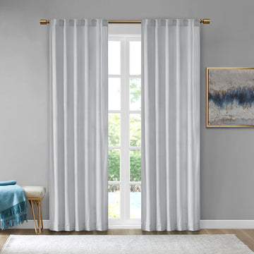 Room Darkening Poly Velvet Rod Pocket Back Tab Curtain Panel Pair 2 Pcs Window Panels Light Grey Polyester