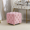 Pink Modern Velvet Upholstered Ottoman, Exquisite Small End Table, Soft Foot Stool,Dressing Makeup Chair, Comfortable Seat For Living Room, Bedroom, Entrance Pink Velvet