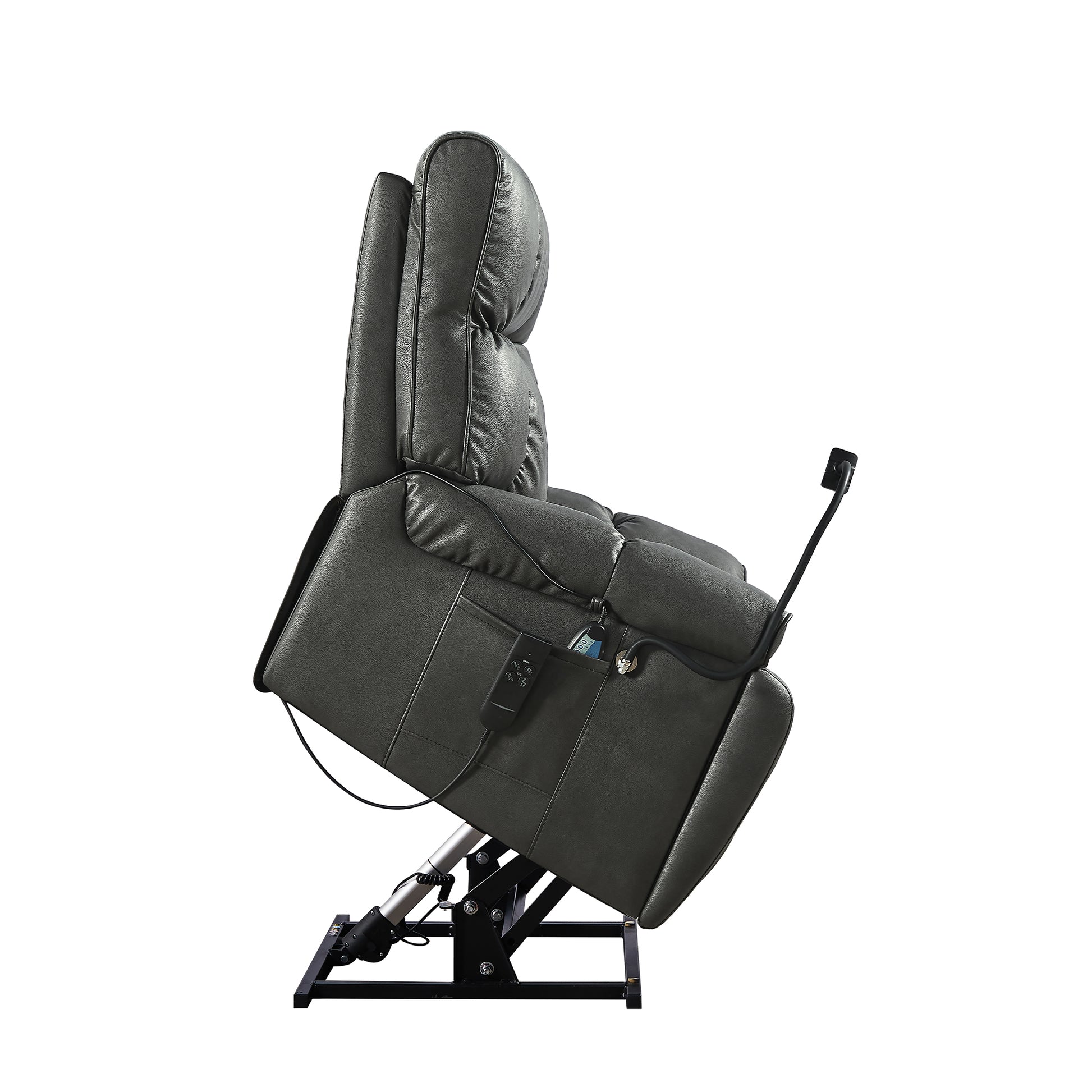 Recliner Chair With Phone Holder,Electric Power Lift Recliner Chair With 2 Motors Massage And Heat For Elderly, 3 Positions, 2 Side Pockets, Cup Holders Gray Foam Bonded Leather