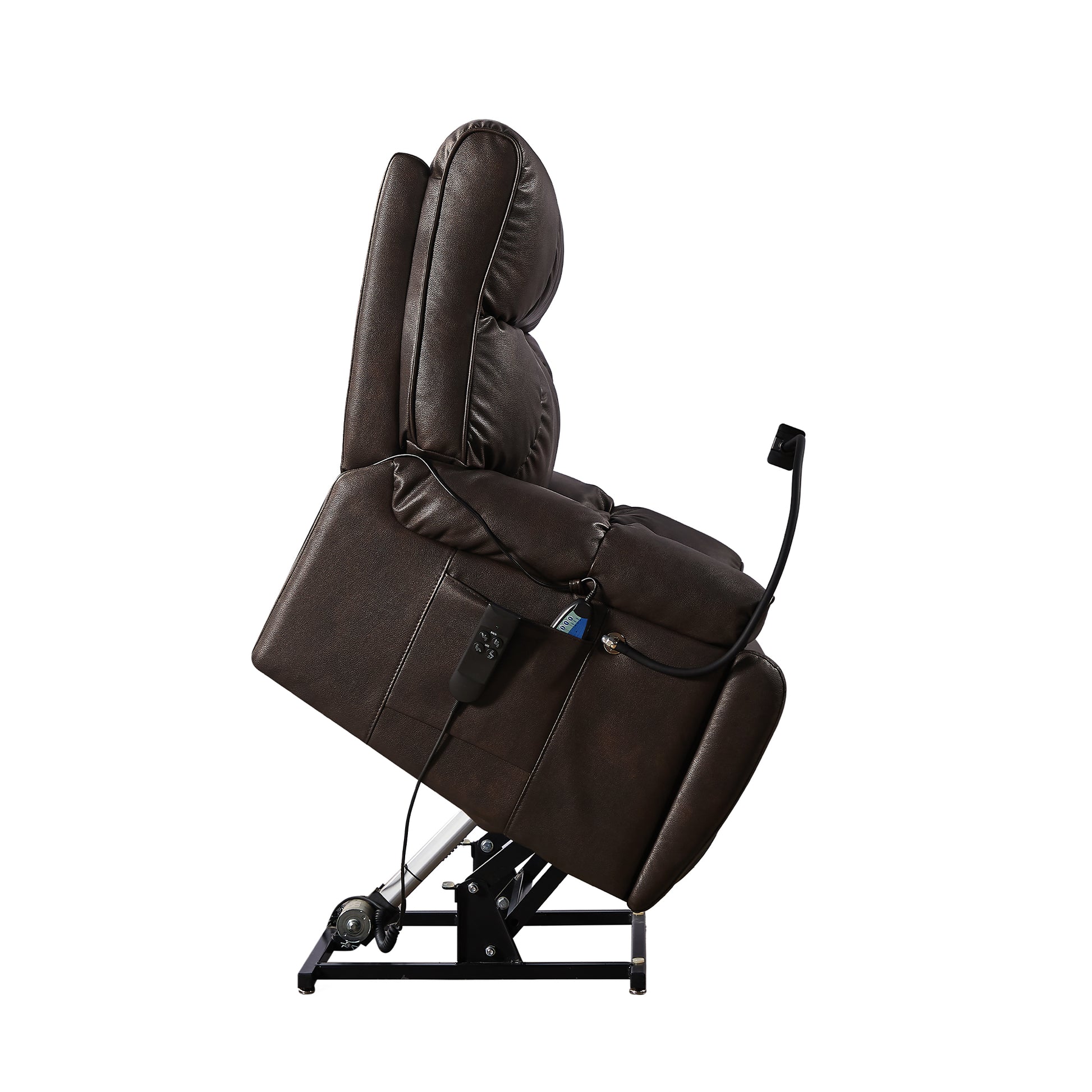 Recliner Chair With Phone Holder,Electric Power Lift Recliner Chair With 2 Motors Massage And Heat For Elderly, 3 Positions, 2 Side Pockets, Cup Holders Brown Faux Leather Power Remote Metal Primary Living Space American Design Eucalyptus Foam Bonded