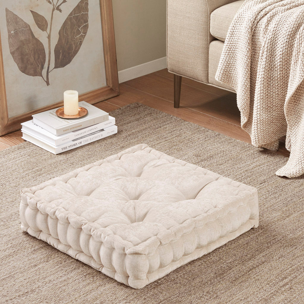 Poly Chenille Square Floor Pillow Cushion Ivory Polyester