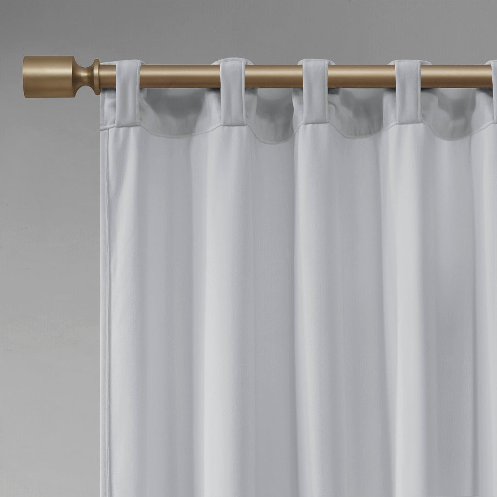 Room Darkening Poly Velvet Rod Pocket Back Tab Curtain Panel Pair 2 Pcs Window Panels Light Grey Polyester