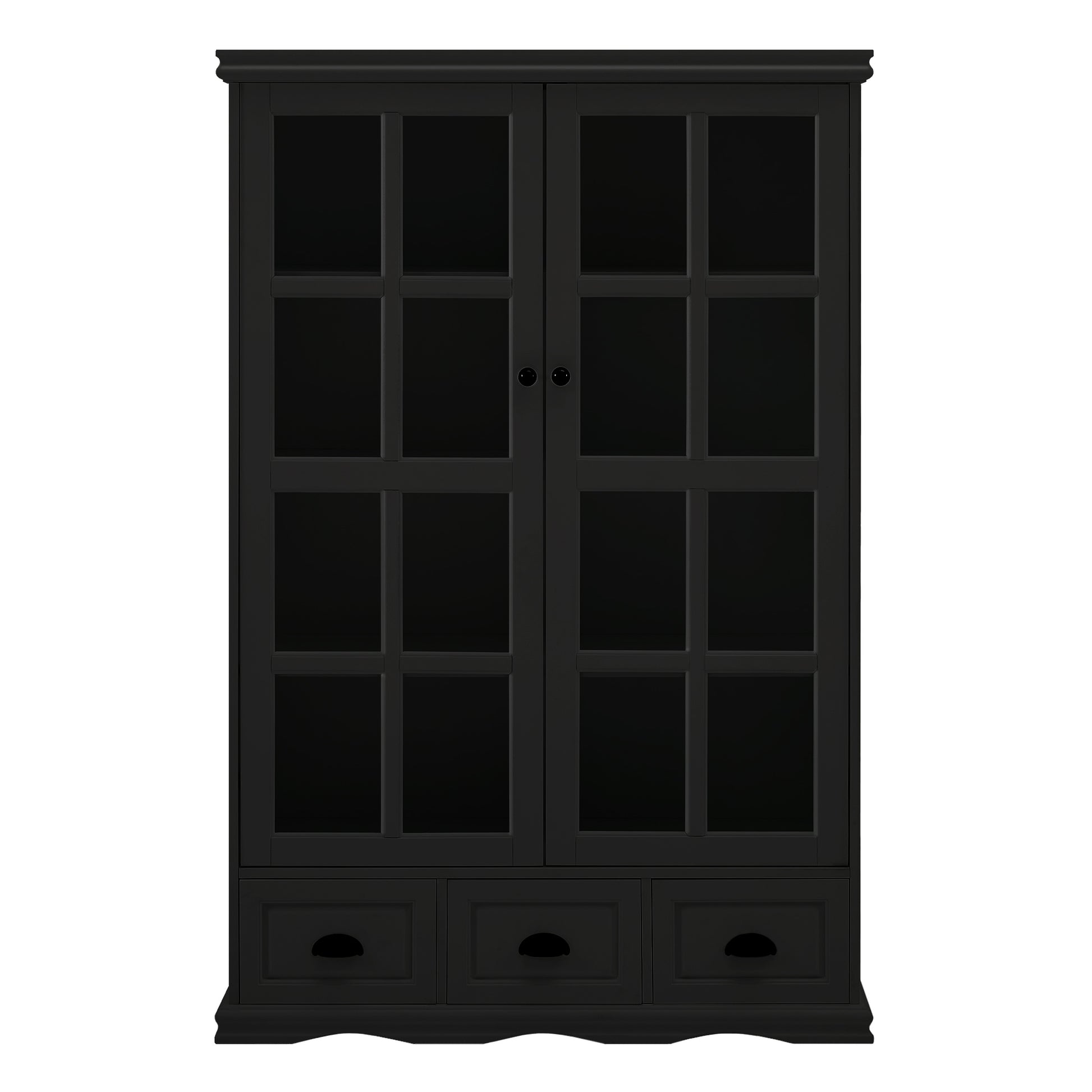 Storage Cabinet With Tempered Glass Doors Curio Cabinet With Adjustable Shelf Display Cabinet With Triple Drawers,Black Black Mdf