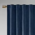 Room Darkening Poly Velvet Rod Pocket Back Tab Curtain Panel Pair 2 Pcs Window Panels Navy Polyester