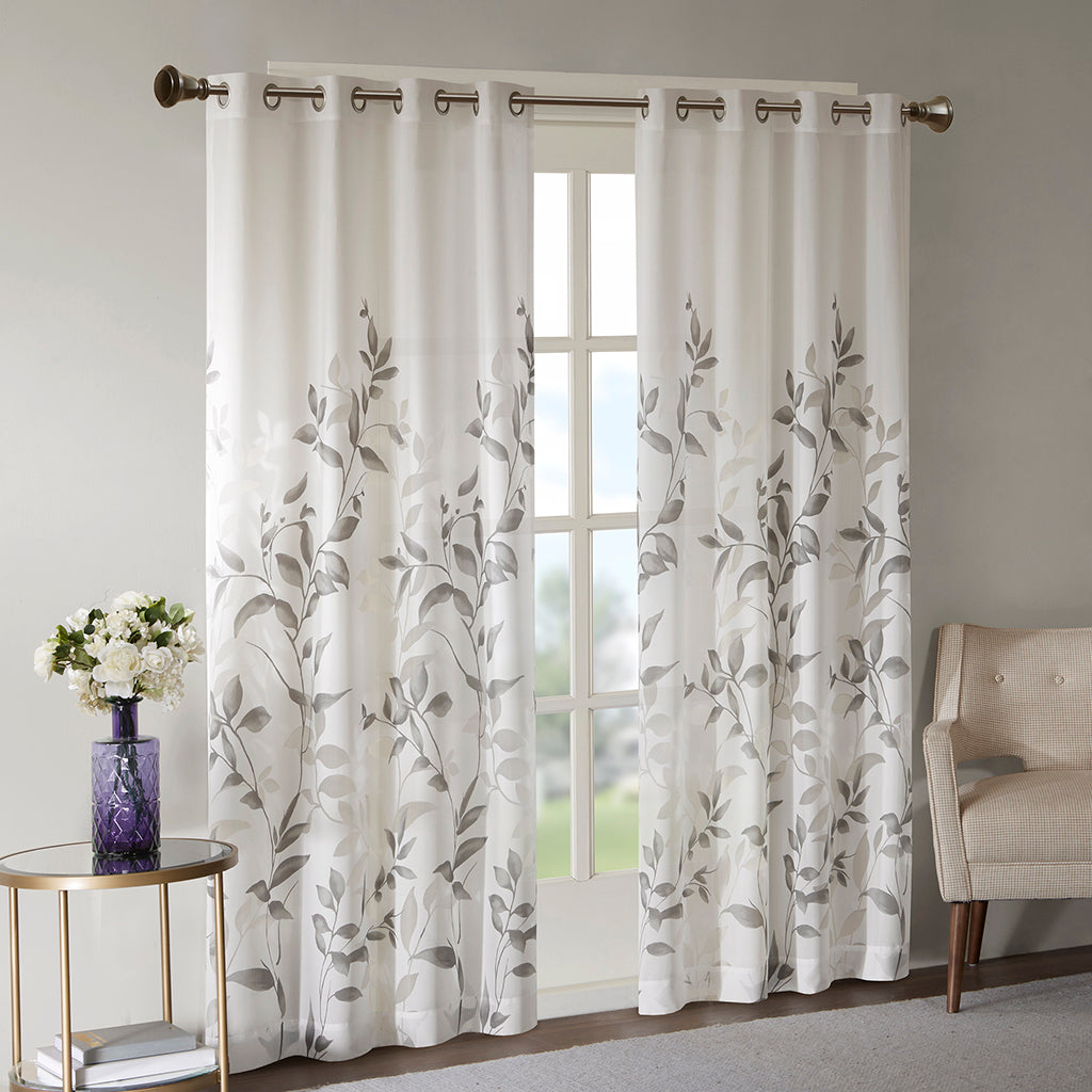 Burnout Printed Curtain Panel Grey Polyester