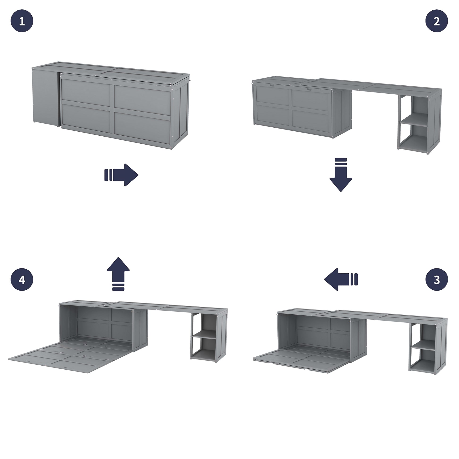 Queen Size Murphy Bed With Rotable Desk, Gray Box Spring Not Required Queen Gray Wood Bedroom Pine Bed Frame Solid Wood Mdf