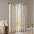 Fretwork Print Grommet Top Window Curtain Panel Only 1 Pc Panel Beige Grey Polyester