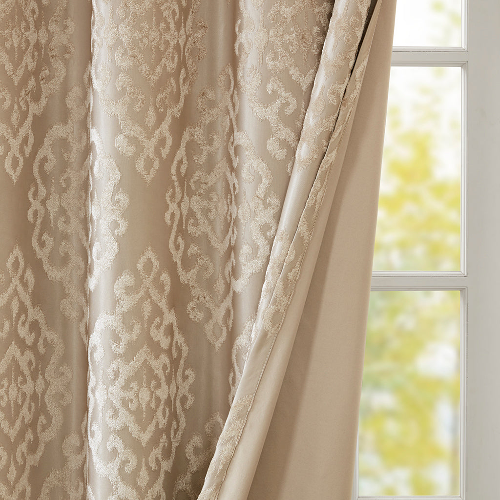 Knitted Jacquard Da Total Blackout Grommet Top Curtain Panel Only 1 Pc Panel Champagne Polyester