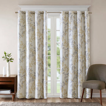 Printed Botanical Blackout Curtain Panel Yellow Polyester