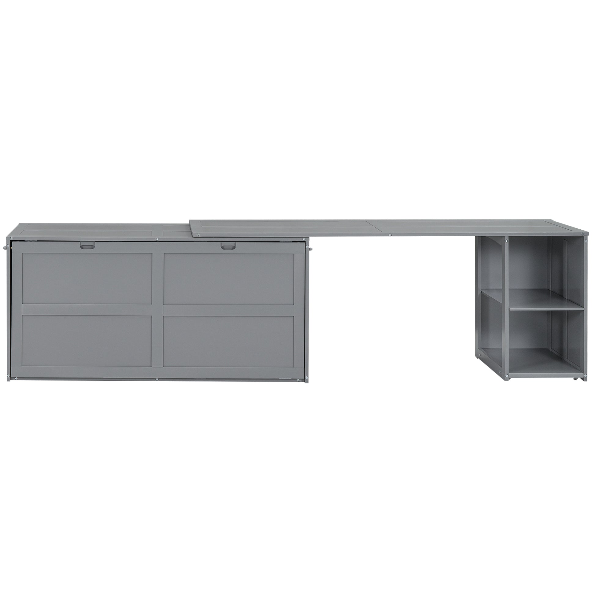 Queen Size Murphy Bed With Rotable Desk, Gray Box Spring Not Required Queen Gray Wood Bedroom Pine Bed Frame Solid Wood Mdf