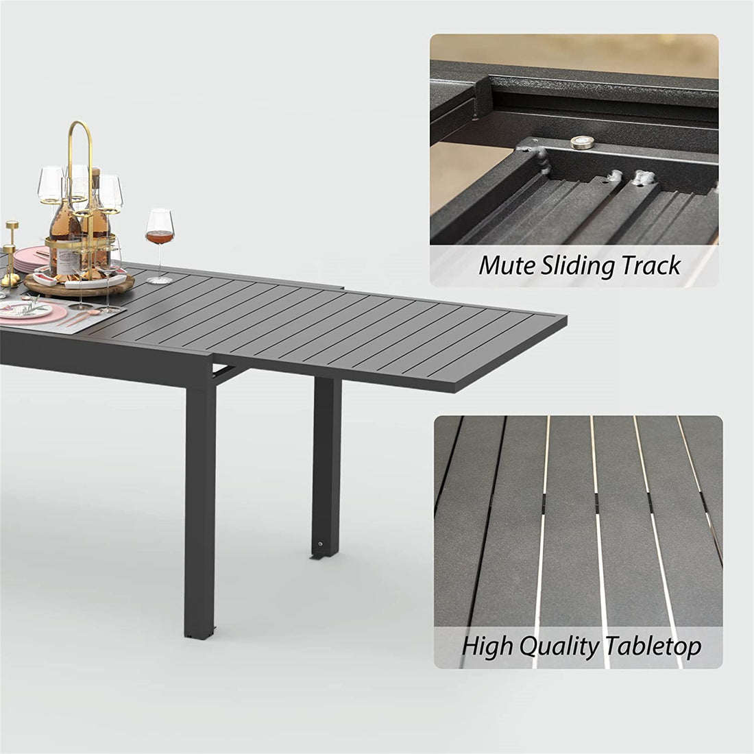 Patio Dining Expandable Table, Metal Aluminum Outdoor Table For 6 8 Person Rectangular Table For Garden Lawn Porch Bistro Black,1 Table Black Aluminium