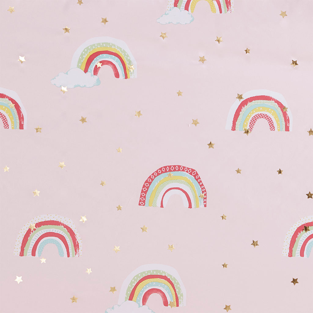 Rainbow With Metallic Printed Total Blackout Curtain Panel Only 1 Pc Panel Pink Polyester