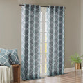 Fretwork Print Grommet Top Window Curtain Panel Only 1 Pc Panel White Blue Polyester