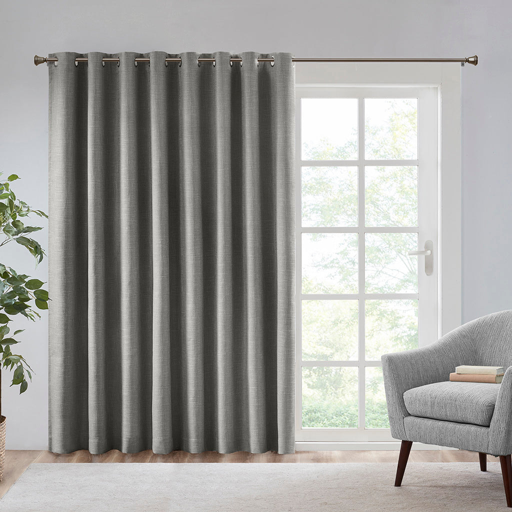 Printed Heathered Blackout Window Patio Panel Grey Polyester