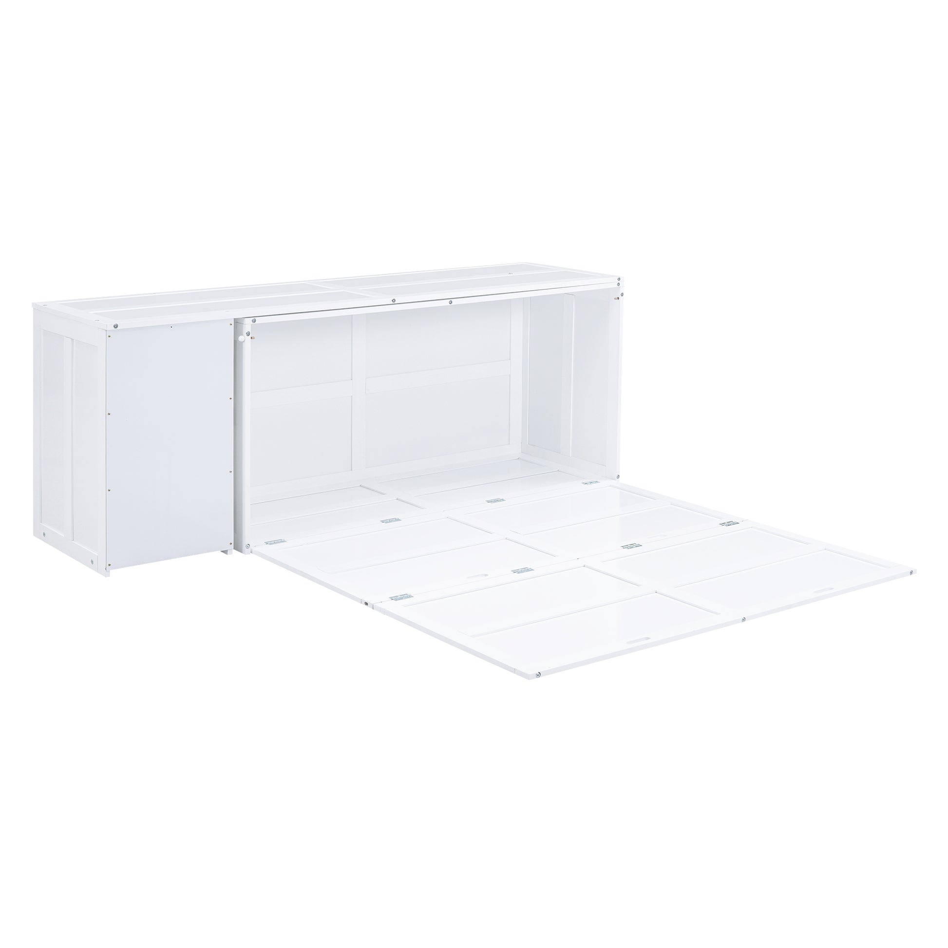 Queen Size Murphy Bed With Rotable Desk, White Box Spring Not Required Queen White Wood Bedroom Pine Bed Frame Solid Wood Mdf