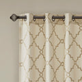 Fretwork Print Grommet Top Window Curtain Panel Only 1 Pc Panel Beige Gold Polyester