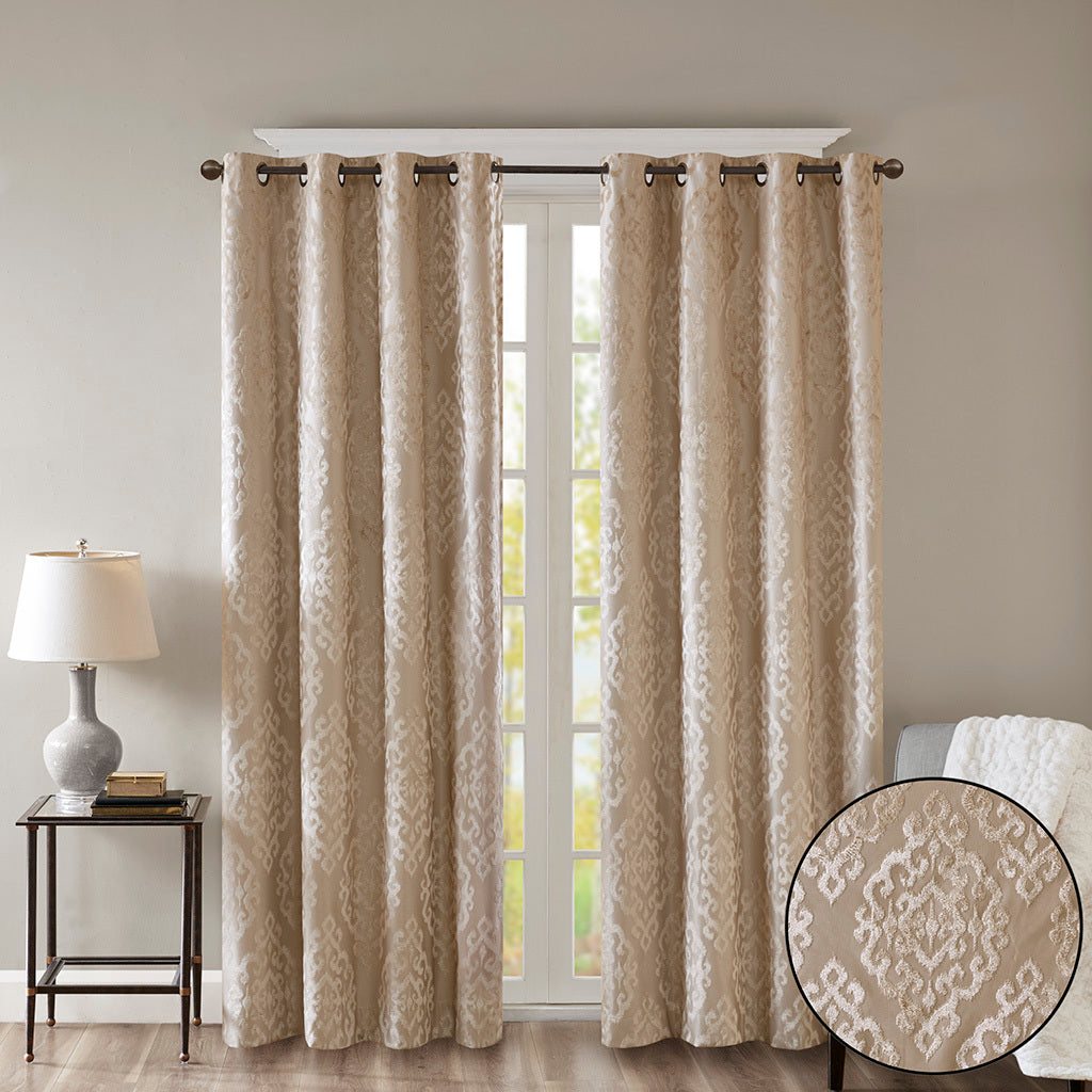 Knitted Jacquard Da Total Blackout Grommet Top Curtain Panel Only 1 Pc Panel Champagne Polyester