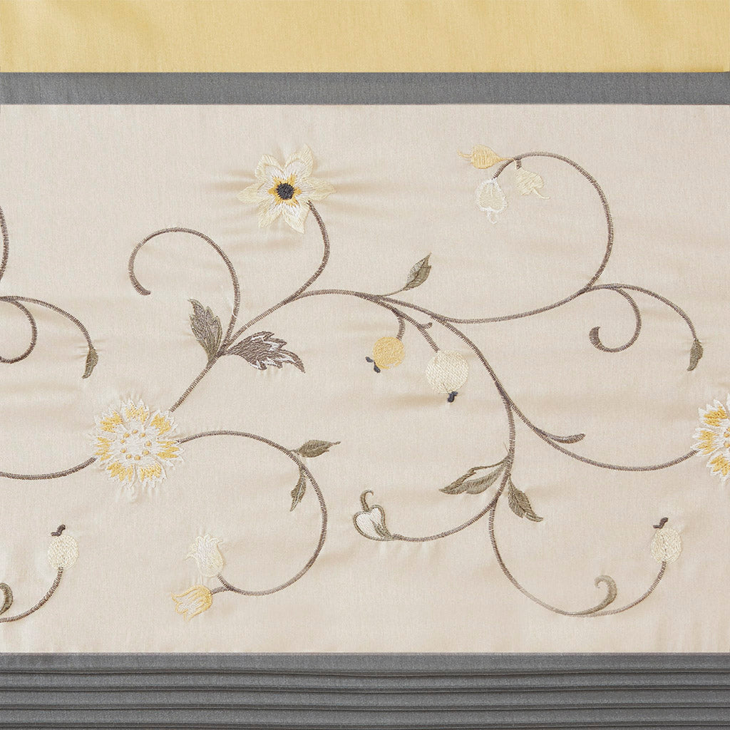 Embroidered Curtain Panel Yellow Polyester