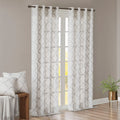 Fretwork Print Grommet Top Window Curtain Panel Only 1 Pc Panel Ivory Grey Polyester