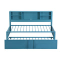Metal Twin Size Daybed With Twin Size Trundle, Storage Shelves And Usb Ports, Blue Box Spring Not Required Twin Blue Metal Bed Frame Metal & Wood