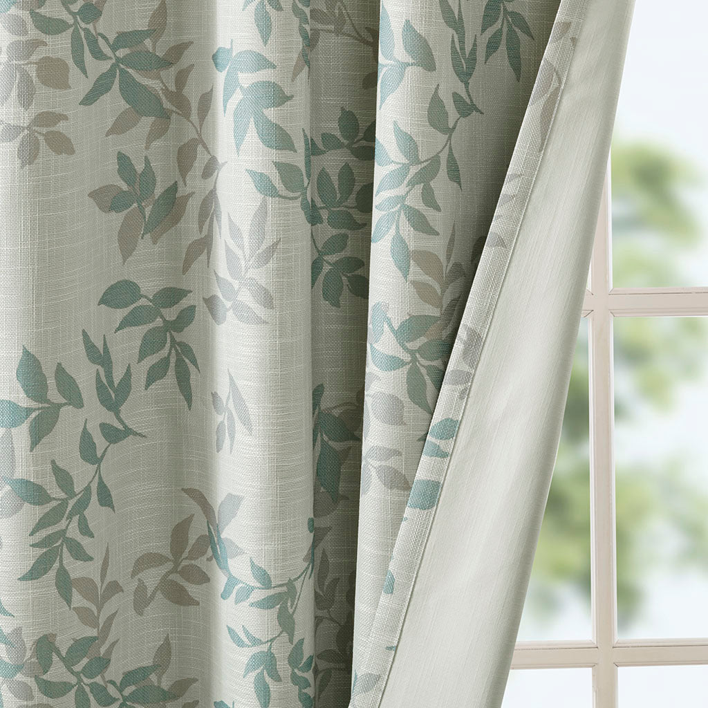 Printed Botanical Blackout Curtain Panel Aqua Polyester