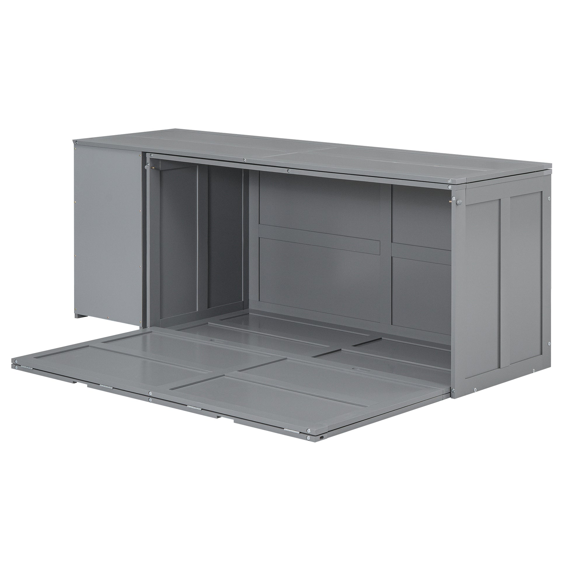 Queen Size Murphy Bed With Rotable Desk, Gray Box Spring Not Required Queen Gray Wood Bedroom Pine Bed Frame Solid Wood Mdf