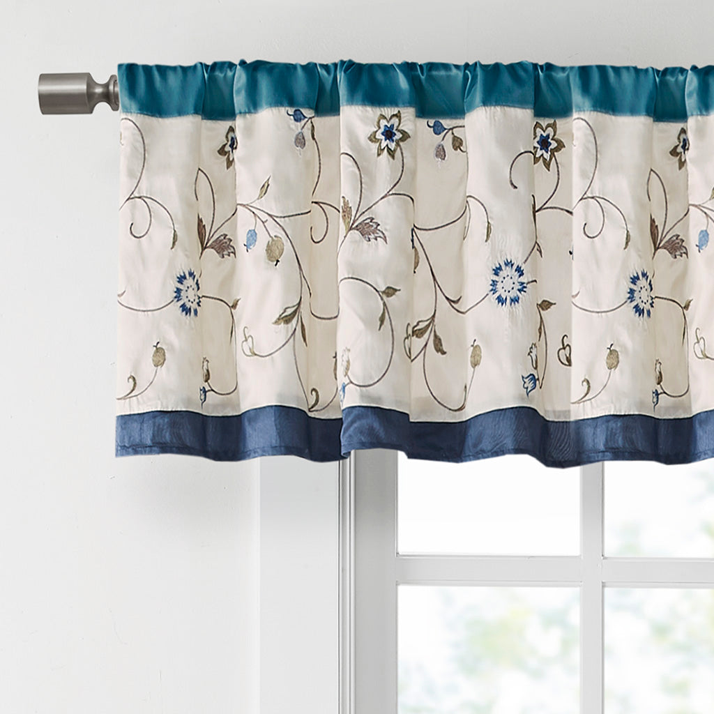 Embroidered Window Valance Navy 50X18" Multicolor Polyester