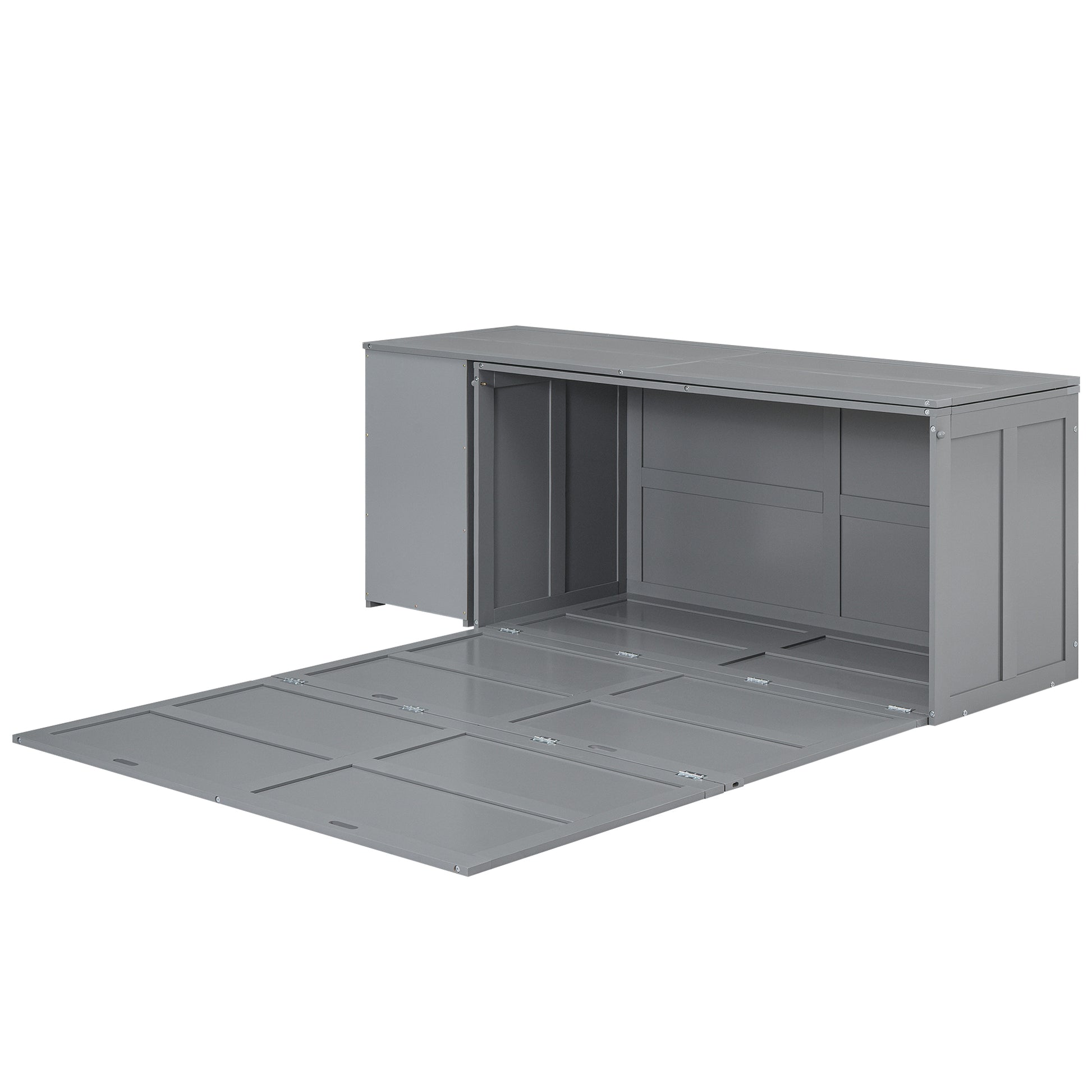 Queen Size Murphy Bed With Rotable Desk, Gray Box Spring Not Required Queen Gray Wood Bedroom Pine Bed Frame Solid Wood Mdf