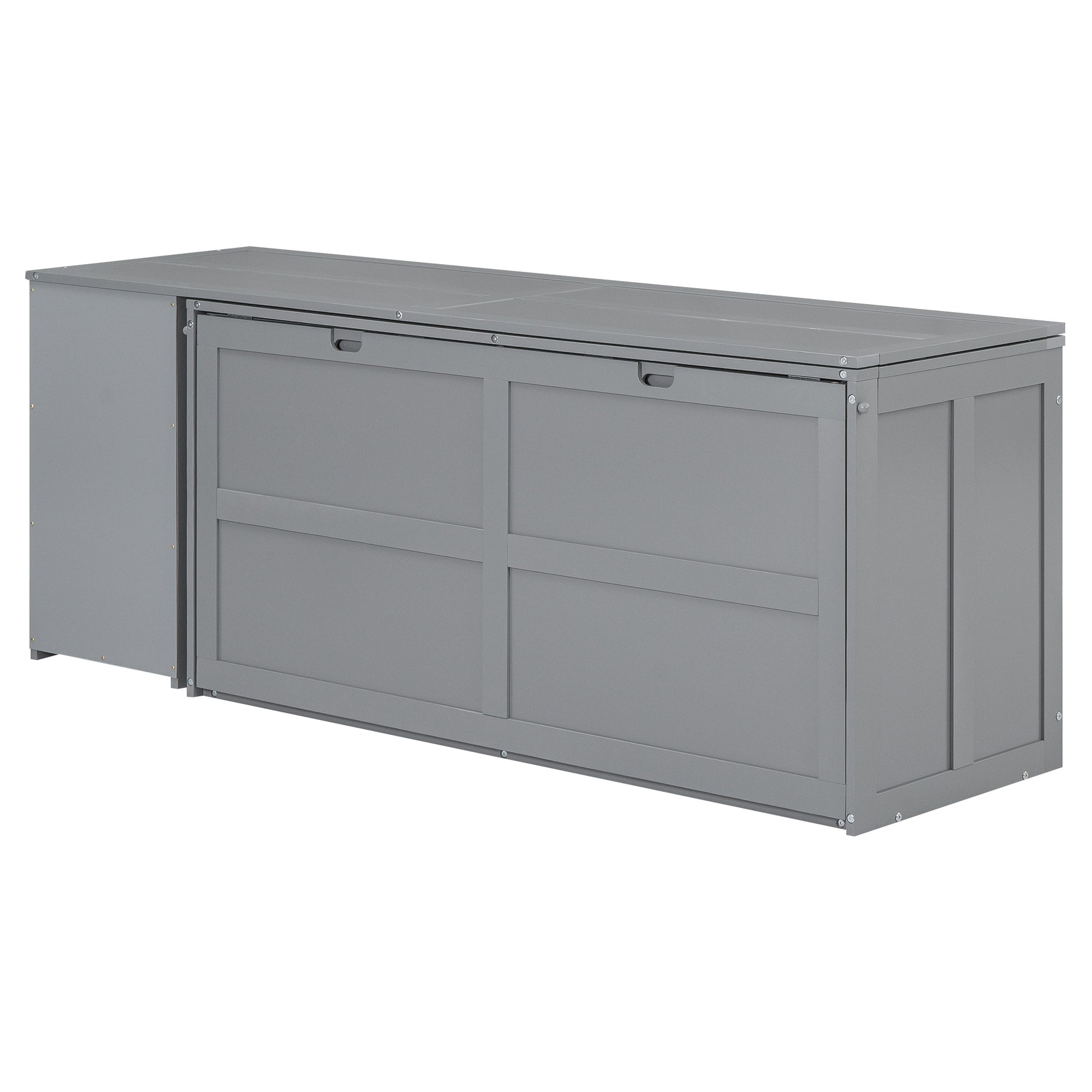 Queen Size Murphy Bed With Rotable Desk, Gray Box Spring Not Required Queen Gray Wood Bedroom Pine Bed Frame Solid Wood Mdf