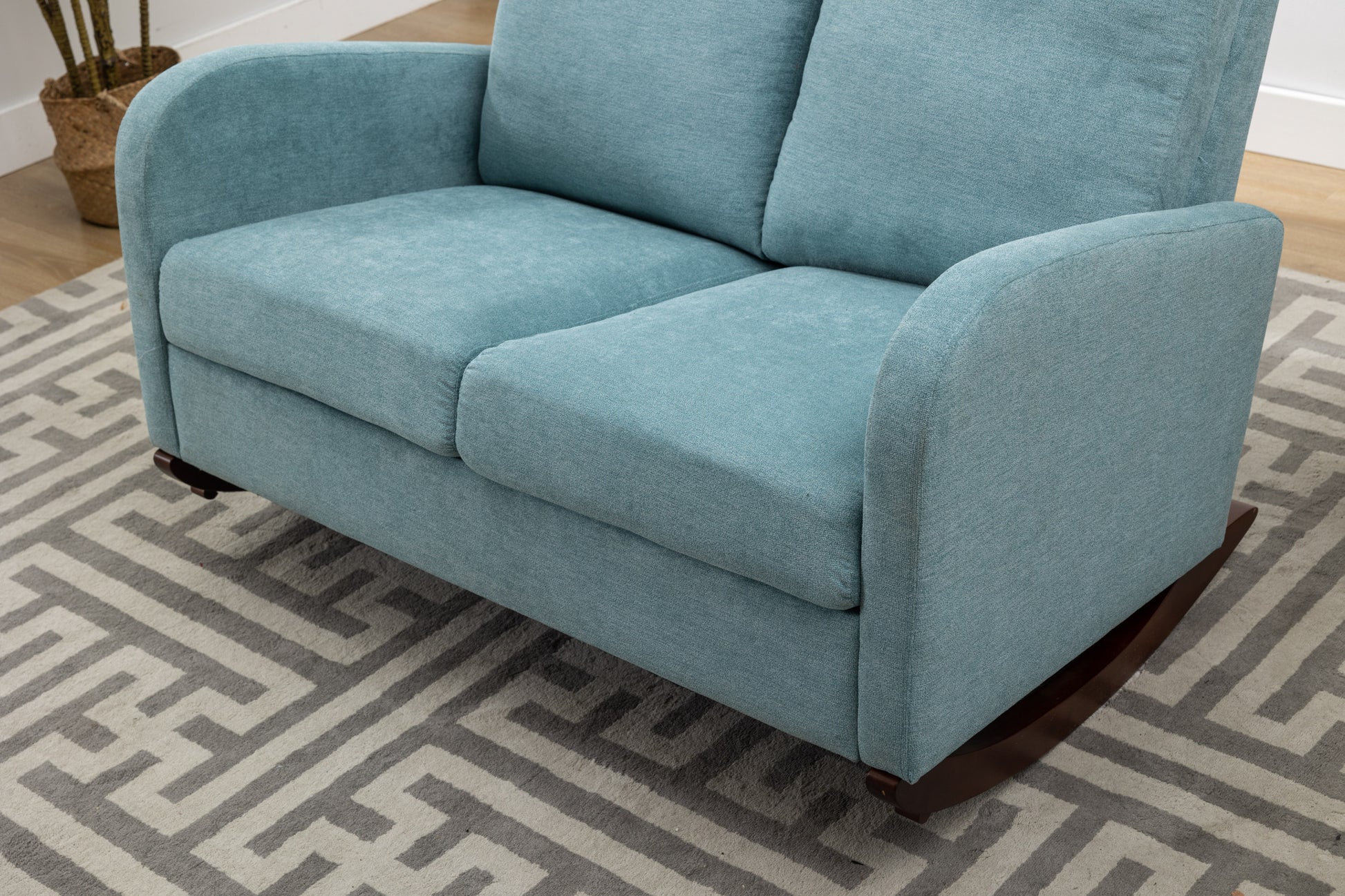 Coolmore Rocking Chair Upholstered Mid Century Modern Rocker Oversized Wingback Armchair For Living Room Light Blue Linen