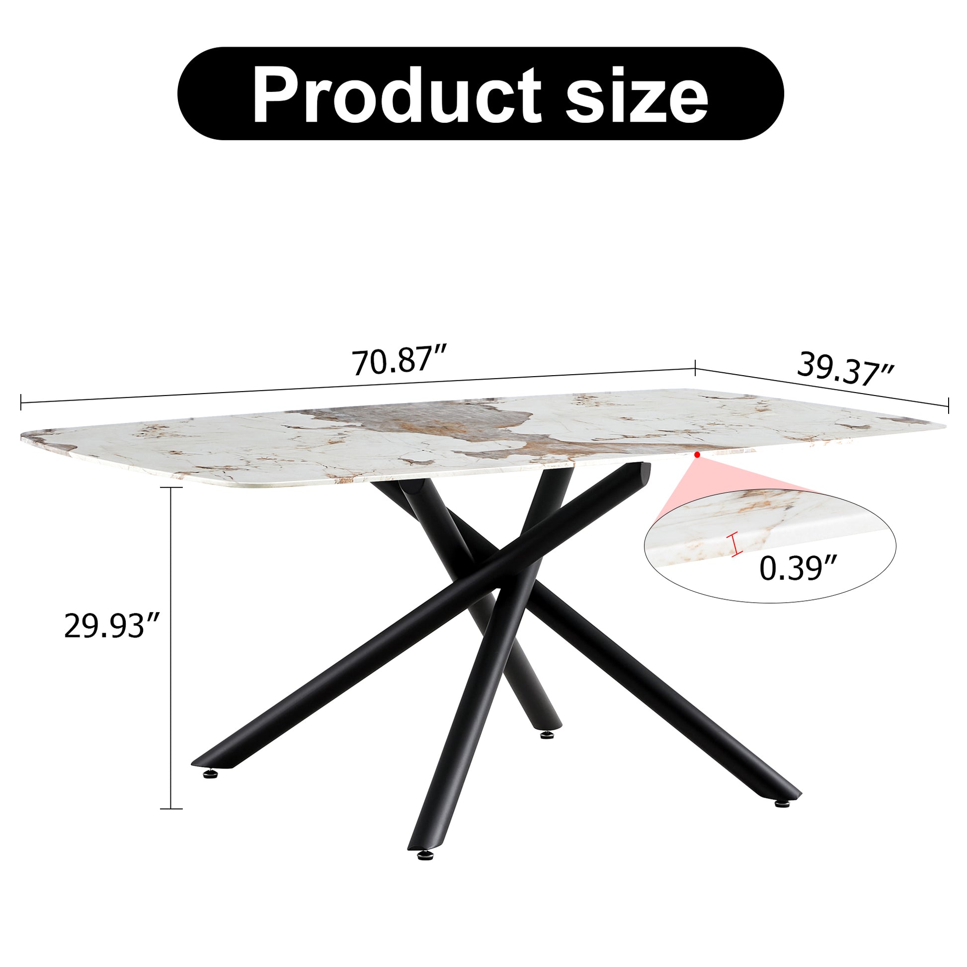 Large Rectangular Imitation Marble Dining Table, 6 8 Seats, 0.39 "Black Artificial Marble Countertop, Smooth Chrome Legs, Sleek Chrome Legs. Perfect For Kitchen, Dining, Living, Meeting, Banquet 1537 White Black Glass