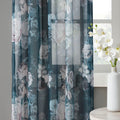 Printed Floral Rod Pocket And Back Tab Voile Sheer Curtain Navy Polyester