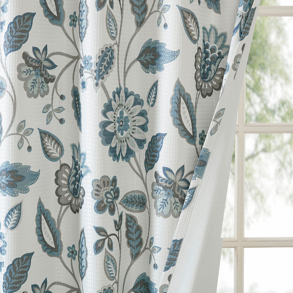 Jacquard Printed Room Darkening Curtain Panel Aqua Polyester