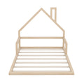 Full Size Wood Floor Bed With House Shaped Headboard, Natural Box Spring Not Required Full Natural Wood Bedroom Pine Bed Frame Solid Wood Mdf