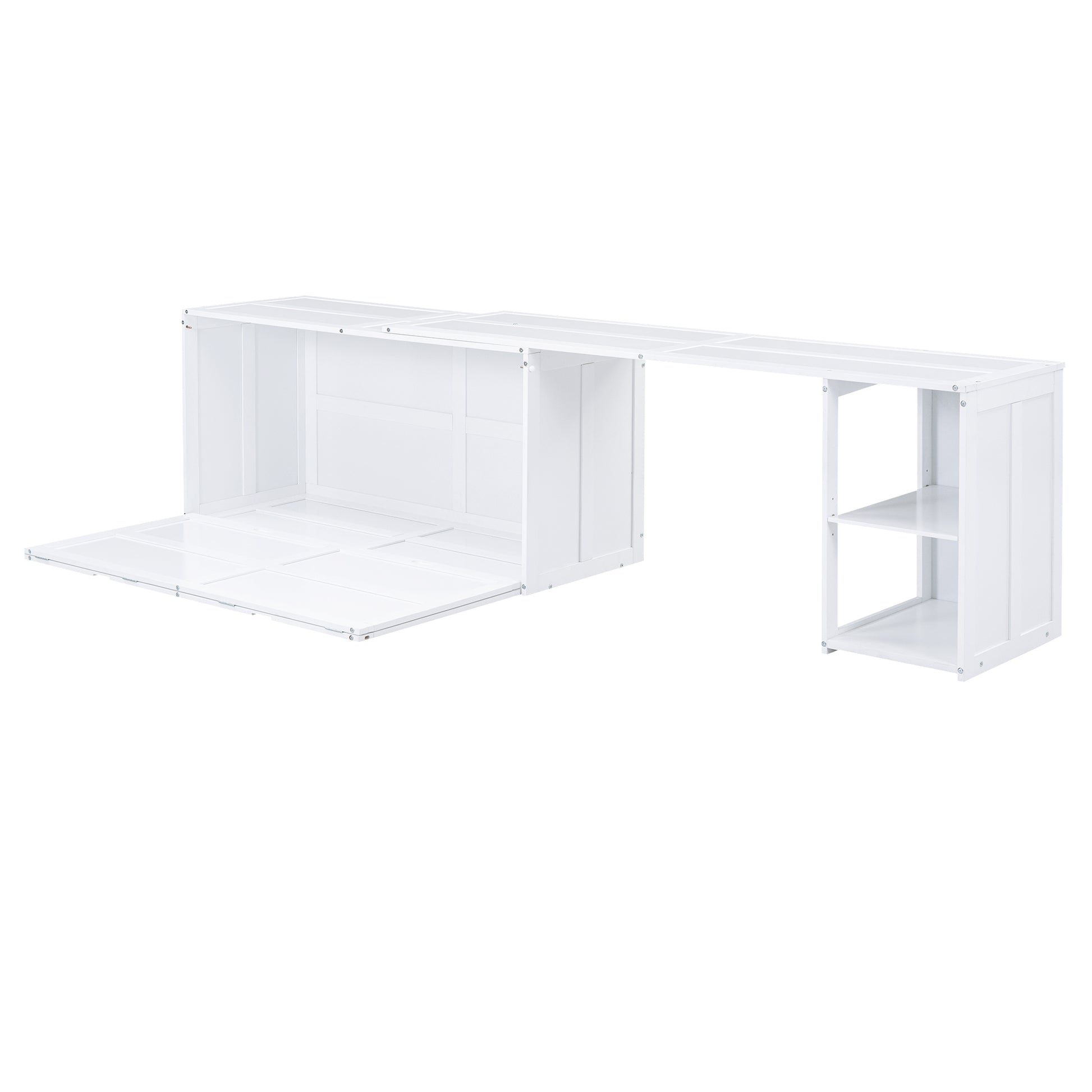 Queen Size Murphy Bed With Rotable Desk, White Box Spring Not Required Queen White Wood Bedroom Pine Bed Frame Solid Wood Mdf