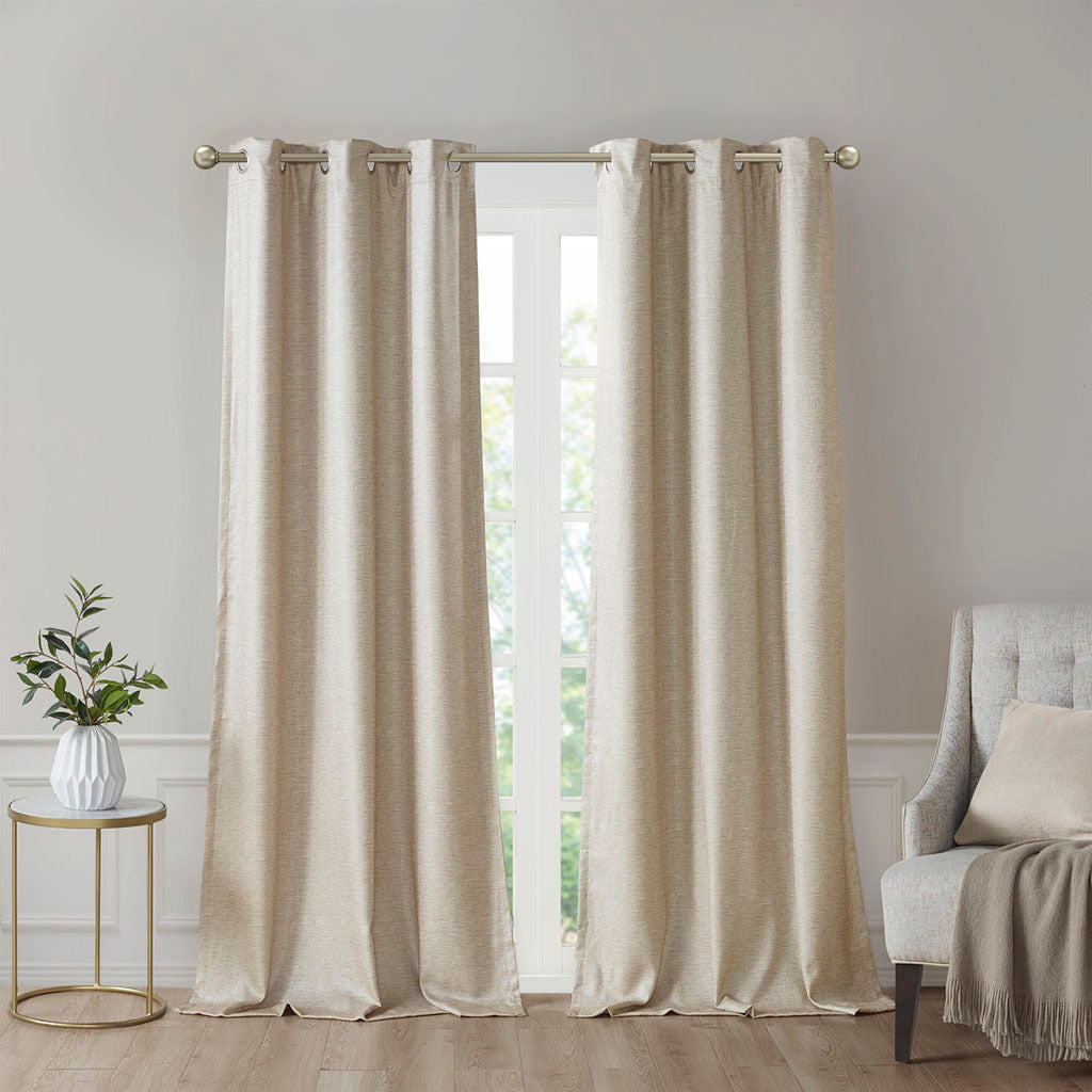 Tonal Printed Faux Silk Total Blackout Curtain Panel Pair 2 Pcs Window Panels Taupe Polyester