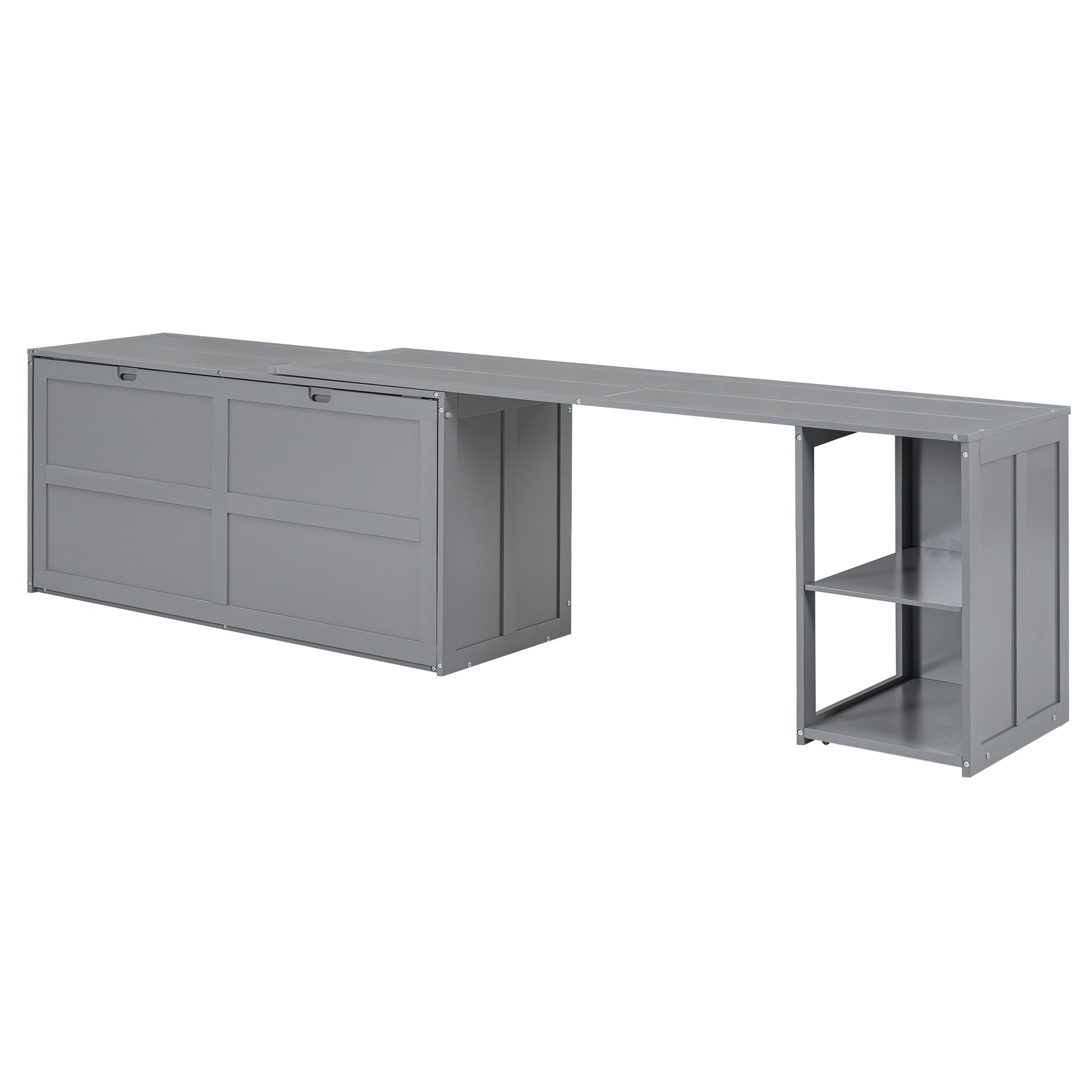 Queen Size Murphy Bed With Rotable Desk, Gray Box Spring Not Required Queen Gray Wood Bedroom Pine Bed Frame Solid Wood Mdf