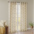 Fretwork Print Grommet Top Window Curtain Panel Only 1 Pc Panel Beige Gold Polyester