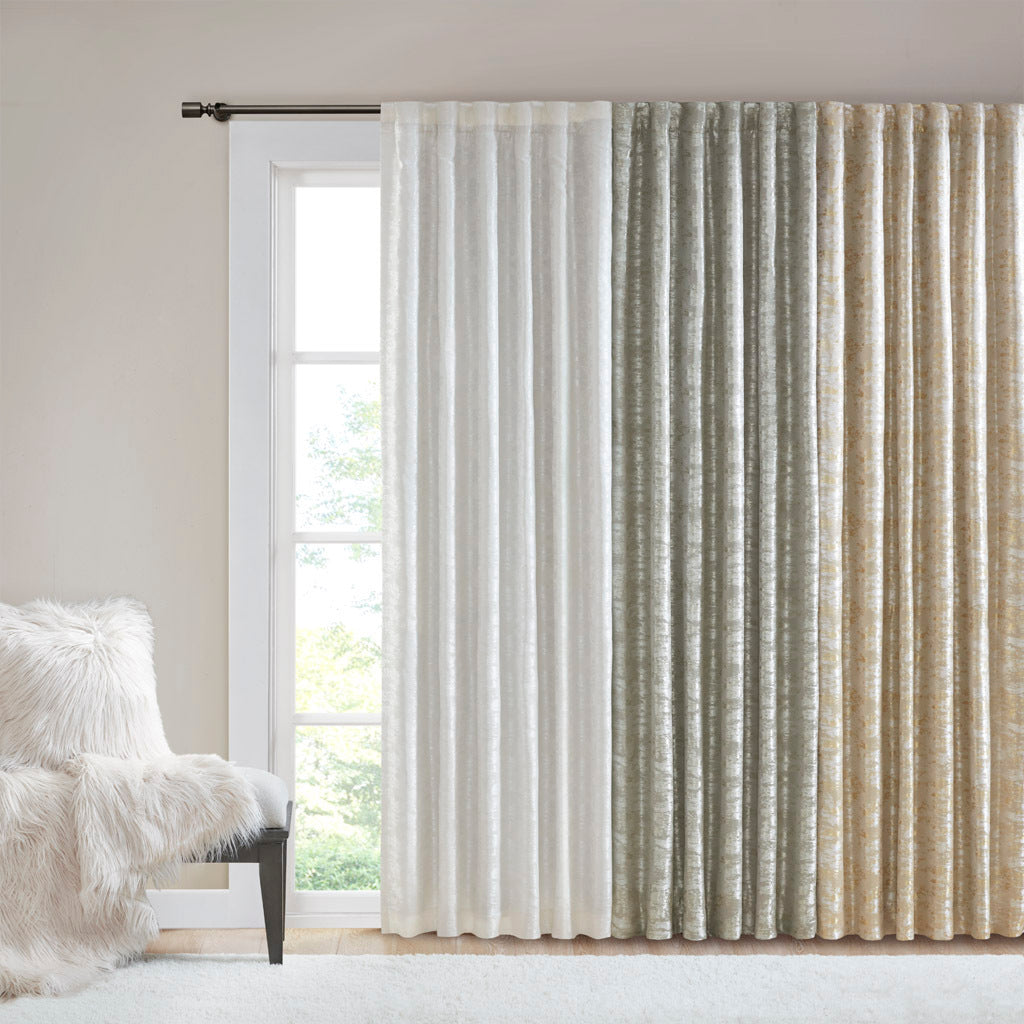 Jacquard Lined Total Blackout Rod Pocket Back Tab Curtain Panel Only 1 Pc Panel Gold Polyester