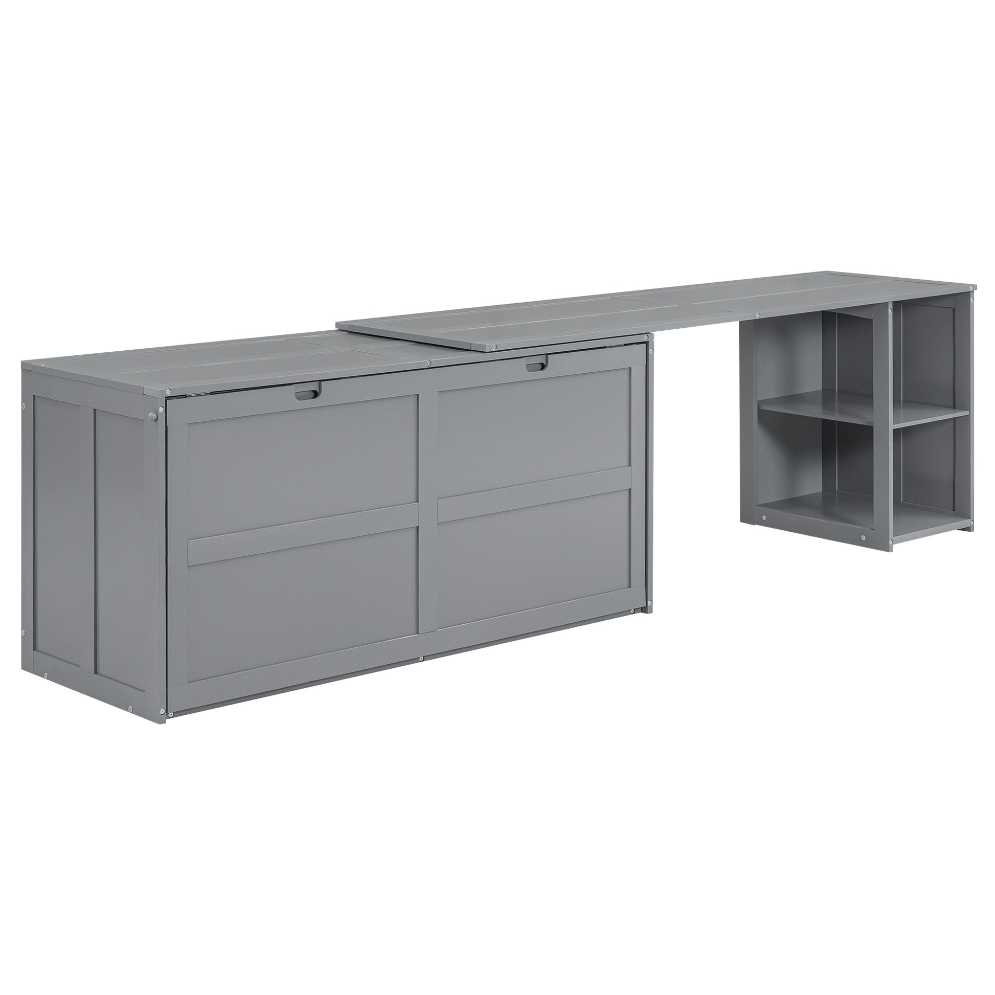 Queen Size Murphy Bed With Rotable Desk, Gray Box Spring Not Required Queen Gray Wood Bedroom Pine Bed Frame Solid Wood Mdf