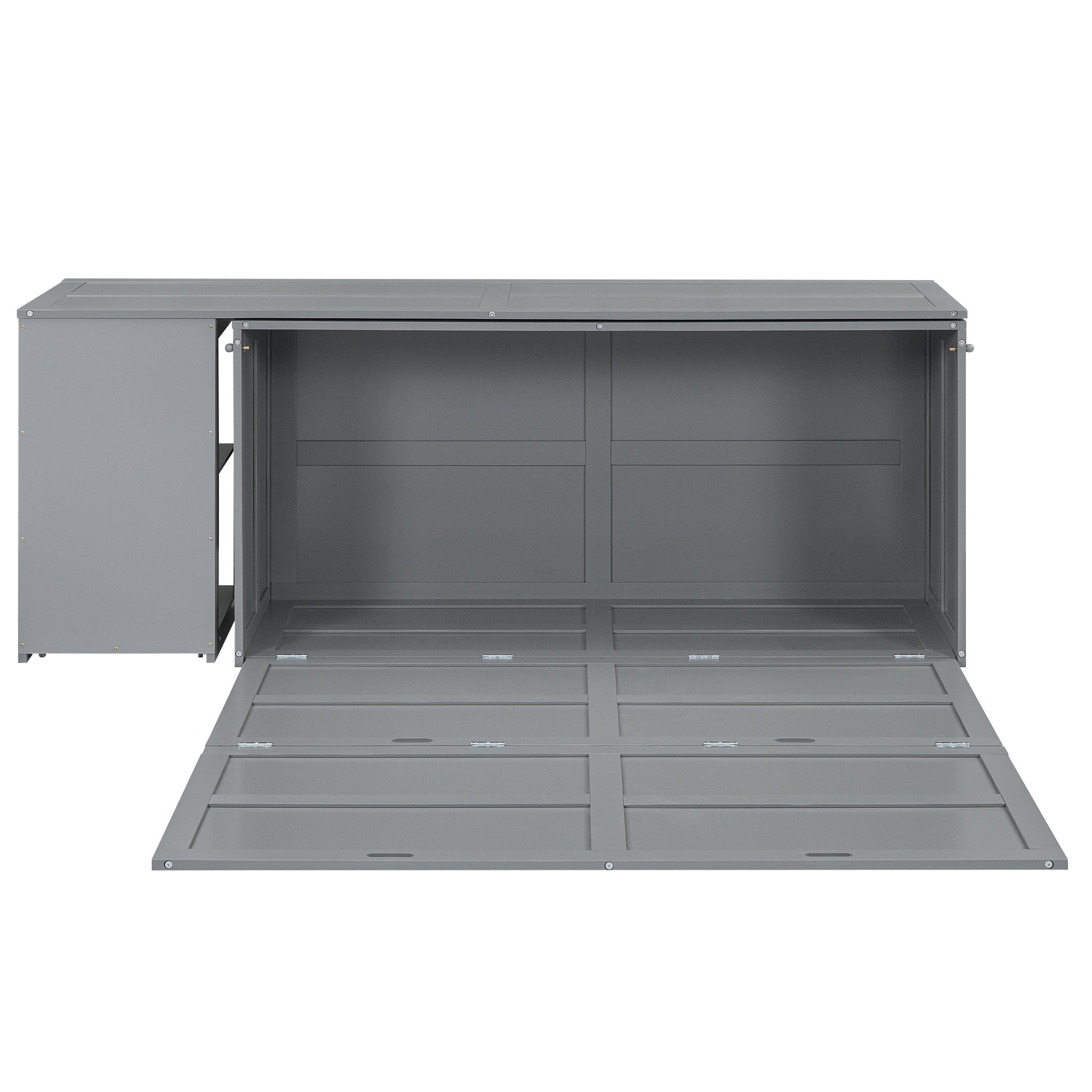 Queen Size Murphy Bed With Rotable Desk, Gray Box Spring Not Required Queen Gray Wood Bedroom Pine Bed Frame Solid Wood Mdf