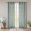 Fretwork Print Grommet Top Window Curtain Panel Only 1 Pc Panel Seafoam White Polyester