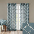 Fretwork Print Grommet Top Window Curtain Panel Only 1 Pc Panel White Blue Polyester