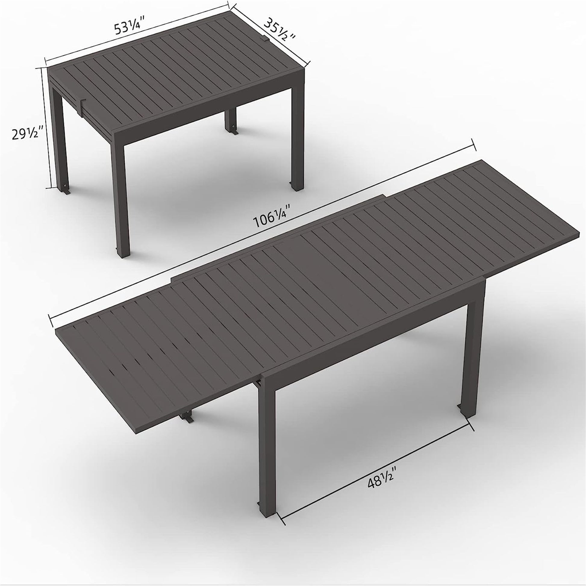 Large Extendable Patio Dining Table, Aluminum Metal Indoor Outdoor 53" 106" Adjustable For 6 8 Person Rectangular Table For Porch Backyard Balcony Garden Dark Brown,1 Table Dark Brown Aluminium