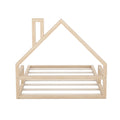 Full Size Wood Floor Bed With House Shaped Headboard, Natural Box Spring Not Required Full Natural Wood Bedroom Pine Bed Frame Solid Wood Mdf