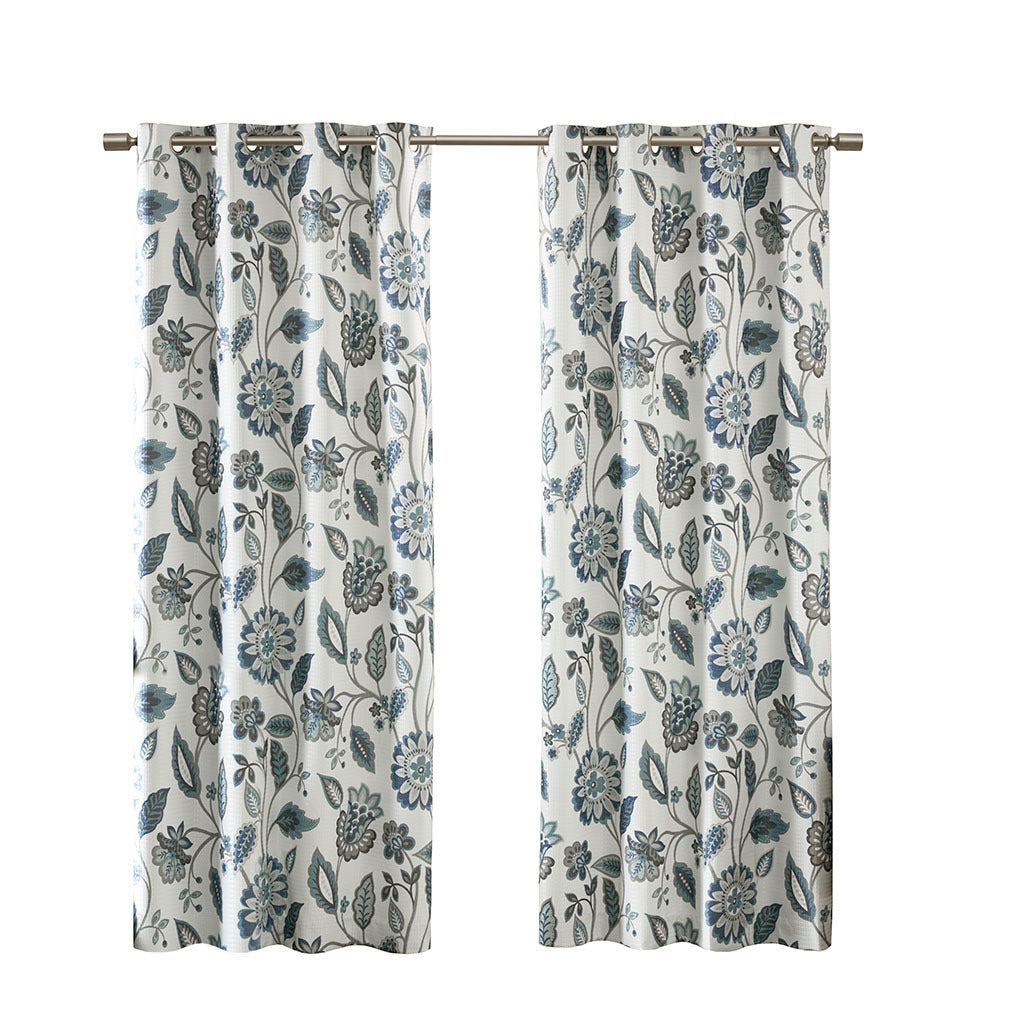 Jacquard Printed Room Darkening Curtain Panel Aqua Polyester