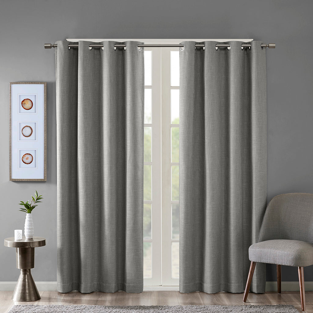 Printed Heathered Blackout Grommet Top Curtain Panel Only 1 Pc Panel Grey Polyester