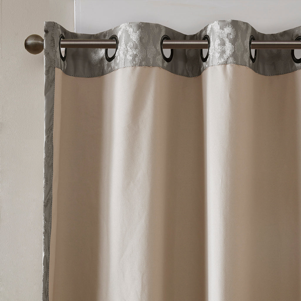 Knitted Jacquard Da Total Blackout Grommet Top Curtain Panel Only 1 Pc Panel Charcoal Polyester