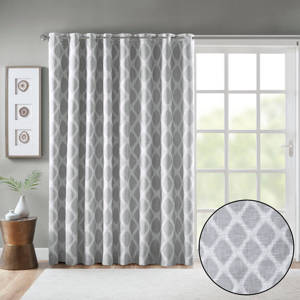 Printed Ikat Blackout Patio Curtain Only 1 Pc Panel Grey Polyester